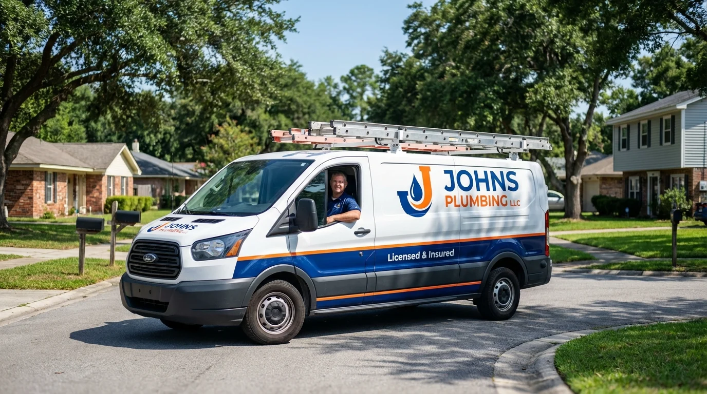 Johns Plumbing LLC service van in Whiteville, TN