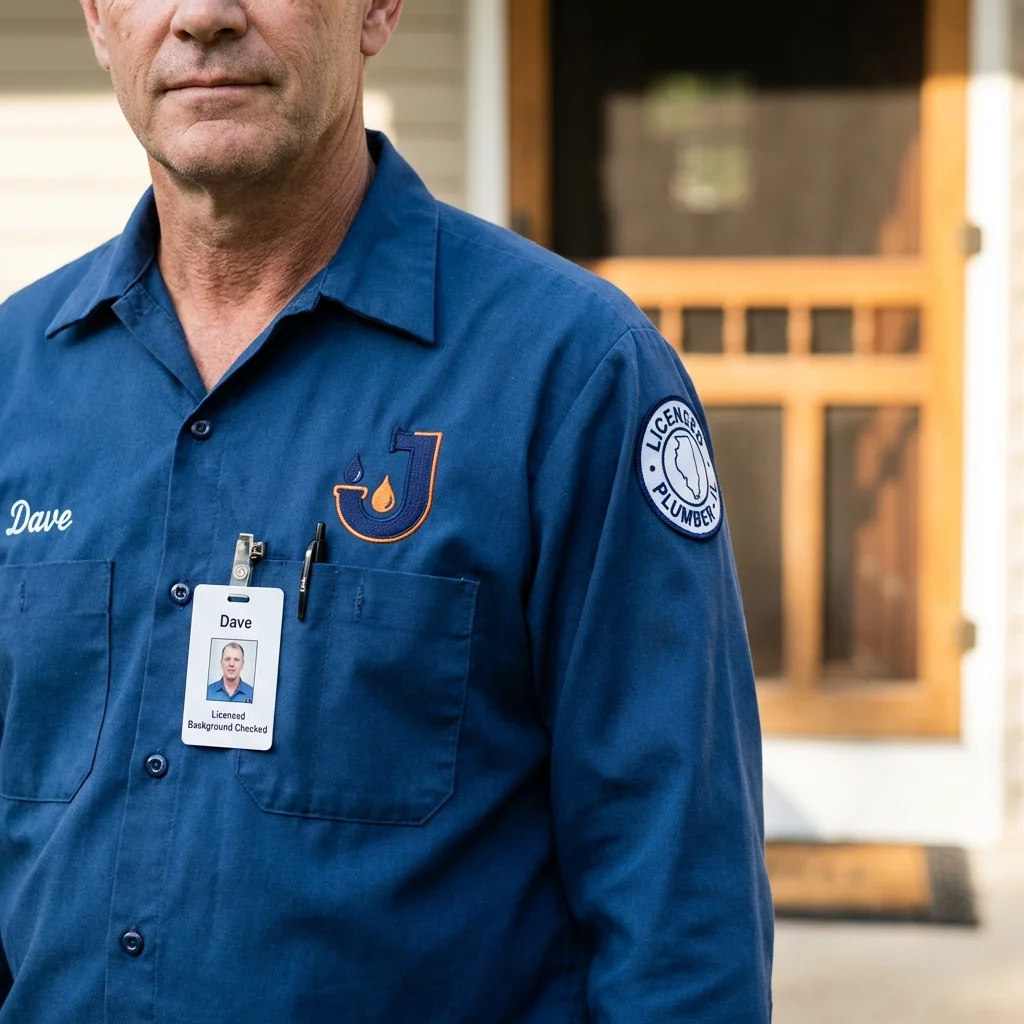 Licensed plumber showing ID badge in Whiteville, TN