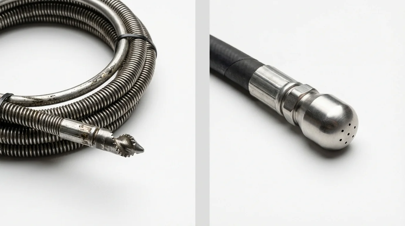 Drain snake cable and hydro jetting nozzle used for drain cleaning in Whiteville, TN