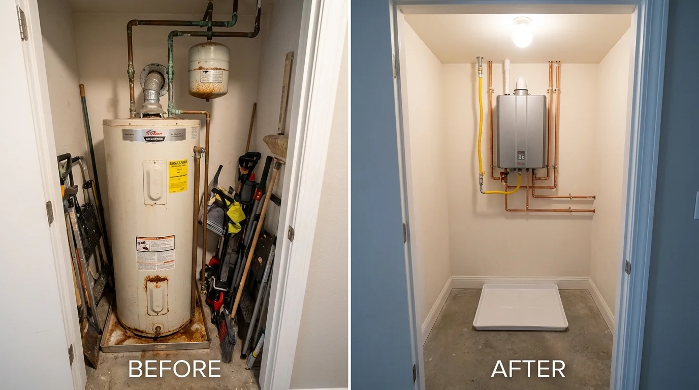 Tank water heater versus wall-mounted tankless unit comparison for Whiteville, TN homeowners