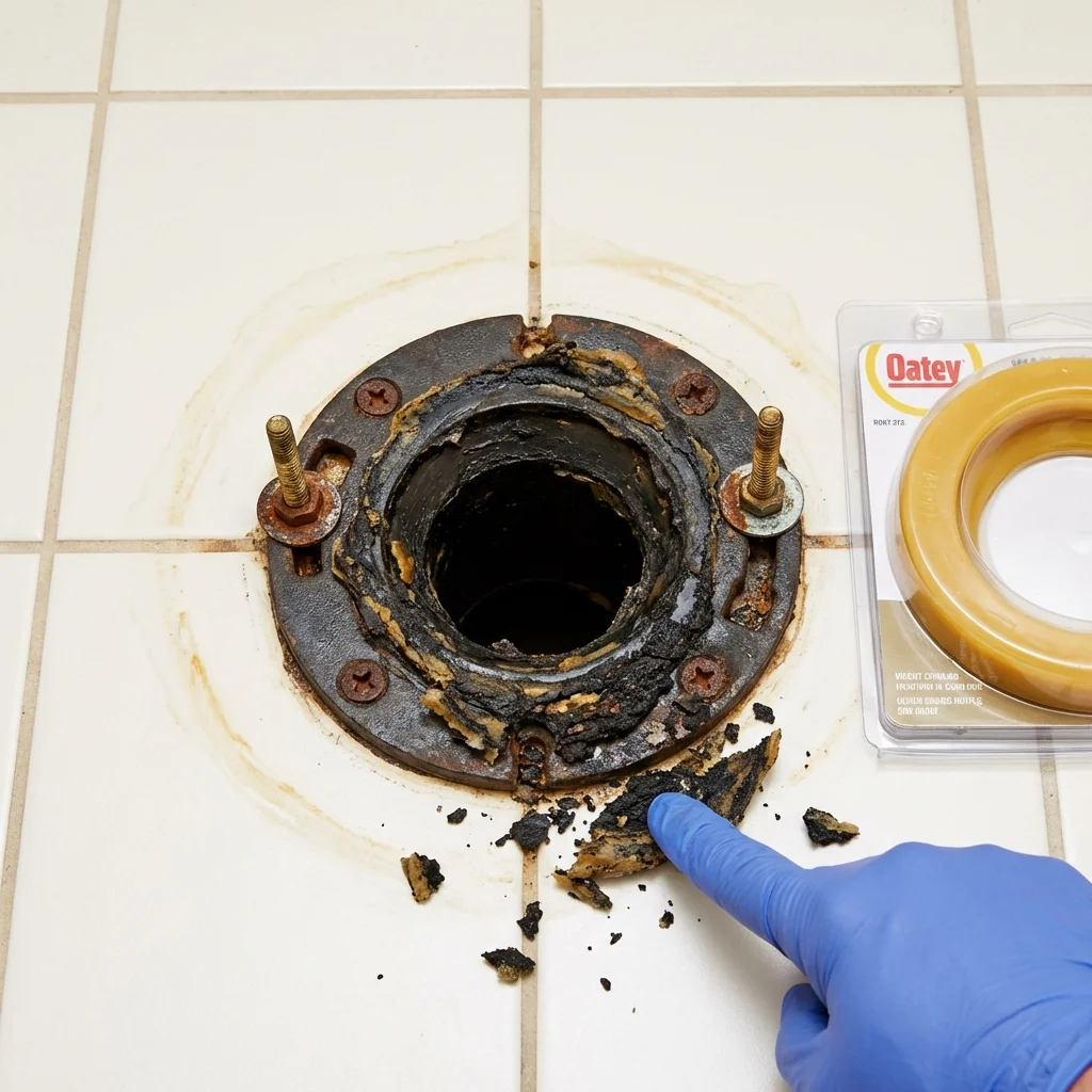 Failed wax ring showing water seepage at the base of a toilet in a Whiteville, TN home
