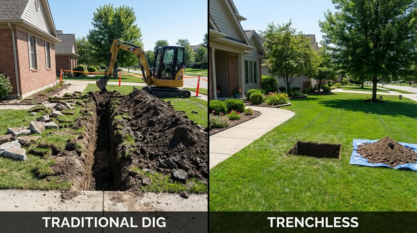 Trenchless sewer repair with minimal yard damage versus traditional excavation in Whiteville, TN